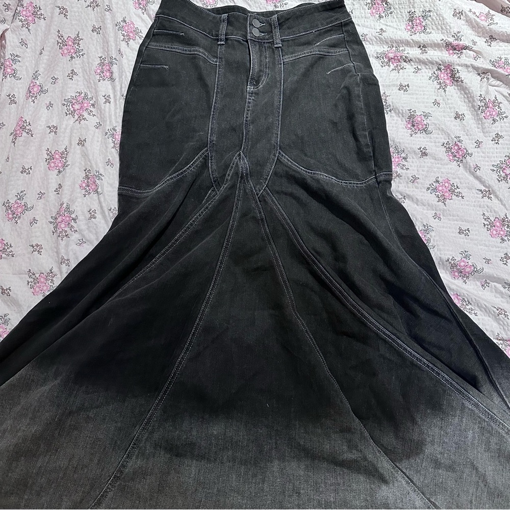 Dolls kill current mood denim mermaid low waist maxi skirt M